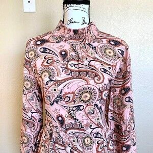 Code X mode Pink dress women paisley patterns long sleeve dress mock neck size S